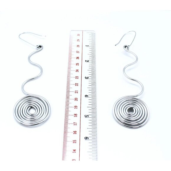 Extra long oversized spiral big swirl wire earrings Handcrafted in Canada - Picture 4 of 9